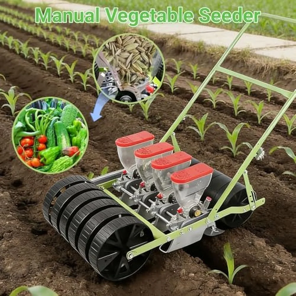 Hand Push Garden Seeder Manual Vegetable Planter Adjustable Row spacing Plant spacing and Planting Depth Manual Planter