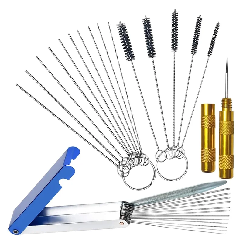 

Premium Torch Tip Cleaner, 13 Wires+ 10 Needles+ 5 Brushes+ 1 Pick, Carburetor Cleaning Kit, Carbon Dirt Jet Removal Tool