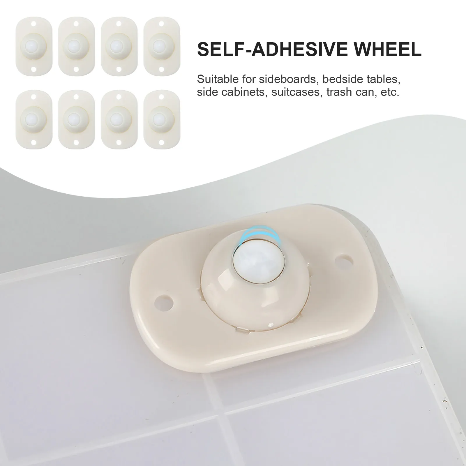 8Pcs Silent Storage Box Wheel Self-Adhesive Universal Caster ABS Strong Bearing Capacity for Sideboards Bedside Tables Trash Can