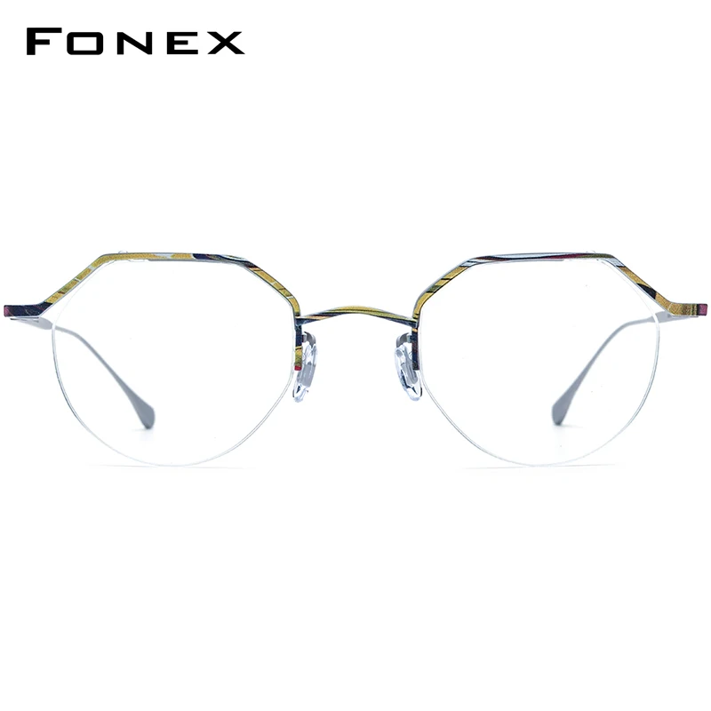 FONEX Titanium Glasses Frame Men New in Brand Design Semi-Rimless Polygon Eyeglasses Half-Rim Japanese Ultralight Eyewear 85866