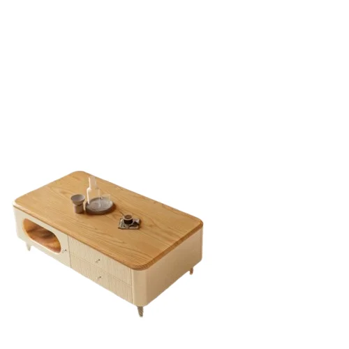 

Cream style, ash wood TV cabinet coffee table combination, slate log, modern simplicity, floor-to-ceiling cabinet