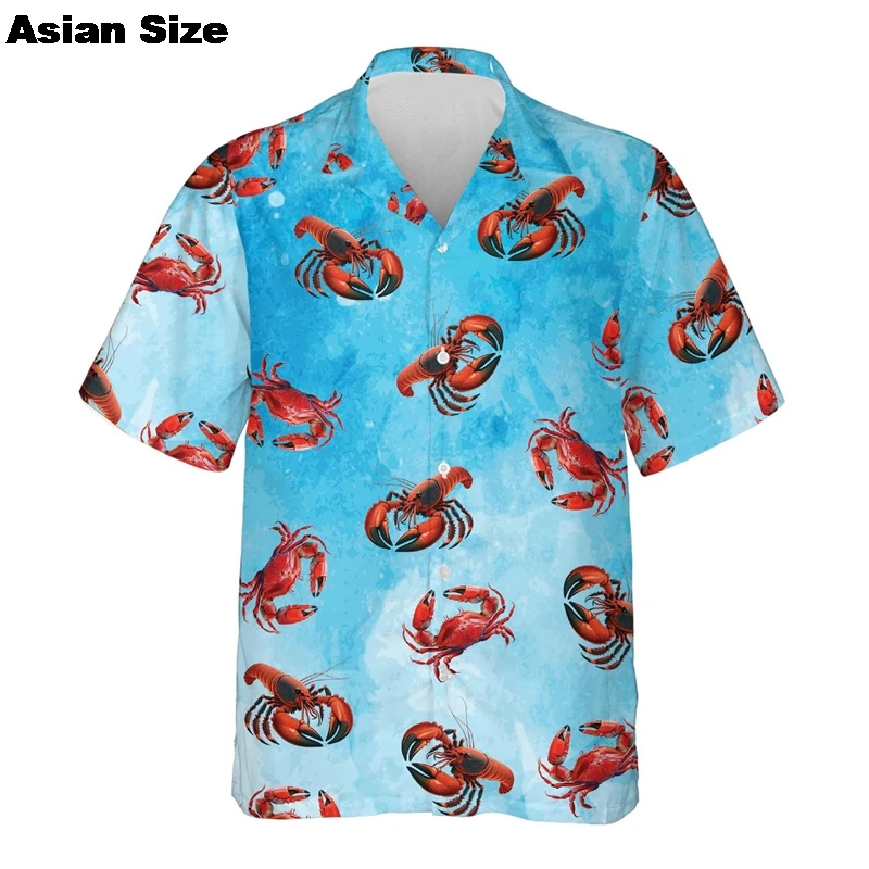 Cartoon Lobster Casual Shirts Animal Anchor Print Beach Shirt Hawaii Vintage Blouses Man Graphic Lapel Blouse Harajuku Clothing