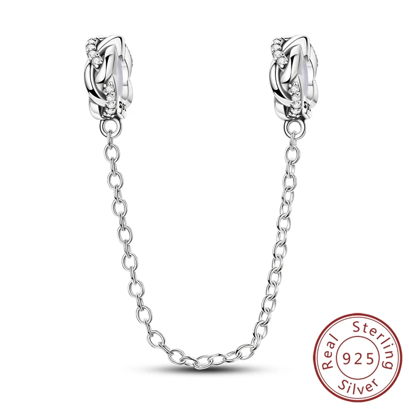

Simple 100% 925 Sterling Silver Weaving Pattern Safety Chain Dangle Charm Fits Bracelet For DIY Women Fashion Jewelry Making