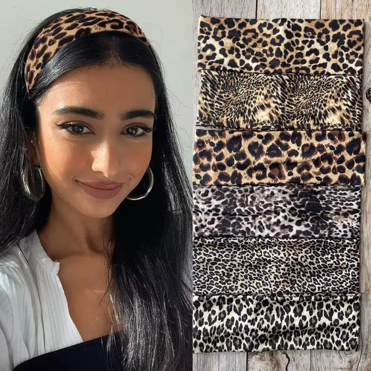 Solid color leopard print sports waterproof headband, anti-slip and breathable headband, fitness elastic sports hairband
