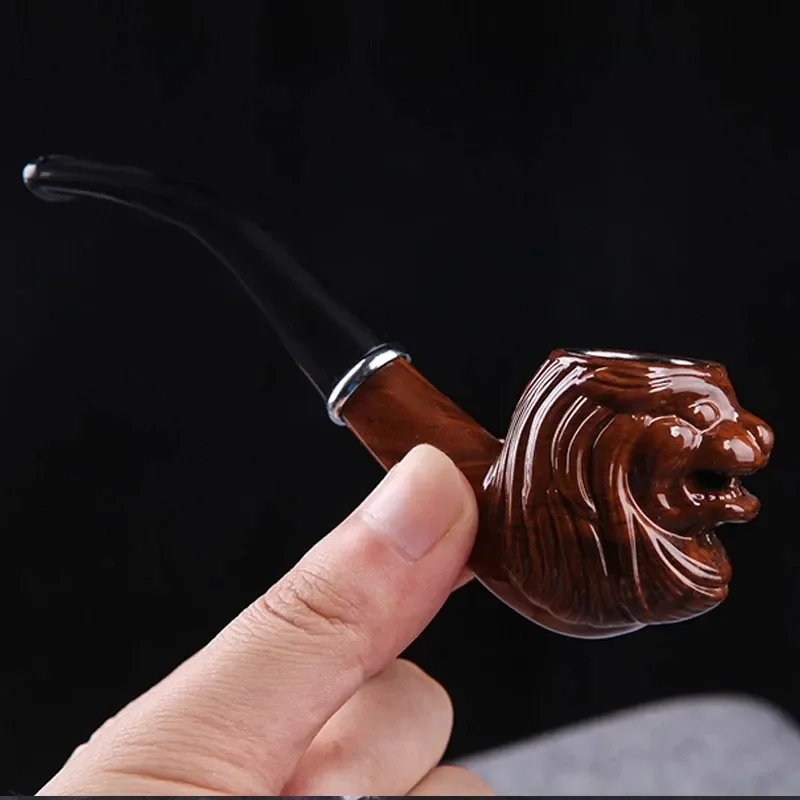 

Bent Type Personality Lion Bakelite Face Pipe Old-fashioned Resin Filter Pipe Carving Novice Entry Elementary Smoking Kit