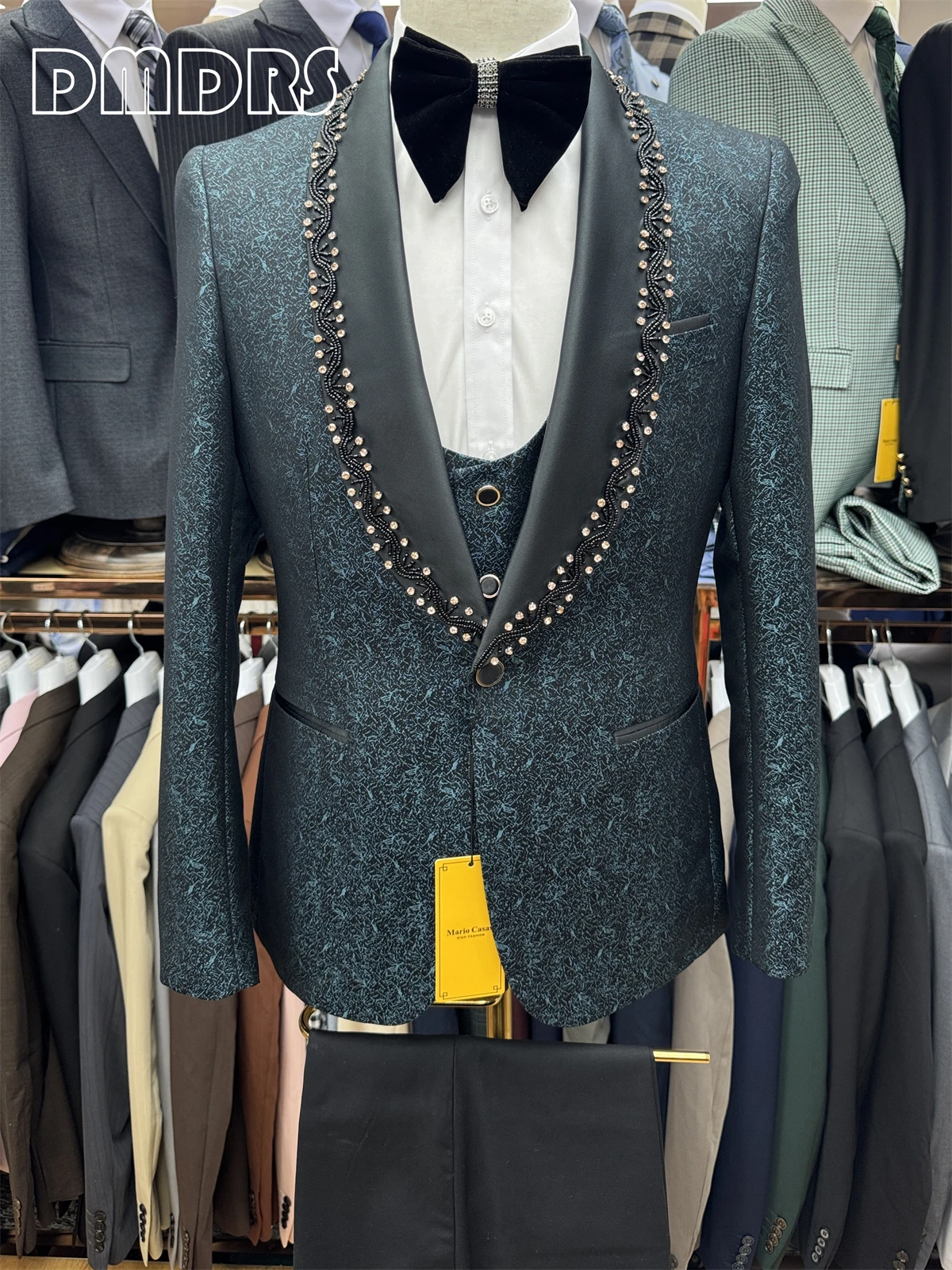 Haute Couture Men's Luxury Suit Set, High Quality Jacquard Men's 3-Piece Suit Set, One Button, Shawl Neck Blazer, Vest Trousers