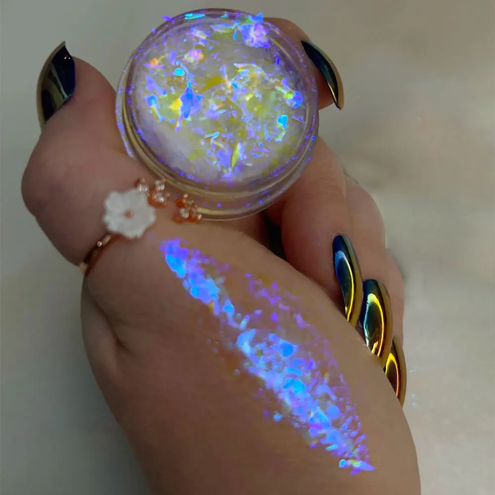 1Jar Aurora Chameleon Schneeflocke Ultradünne schillernde Nagelpailletten Holografischer Opal Lidschatten Eisglitzer Nagel Chamäleonflocken