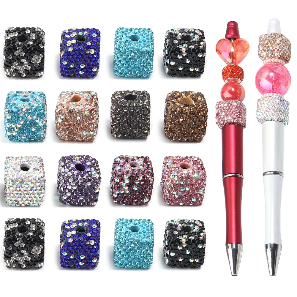 5 stücke Platz Strass Perlen Bunte Polymer Clay Lose Spacer Perlen Für Schmuck Machen DIY Armbänder Telefon Kette Zubehör