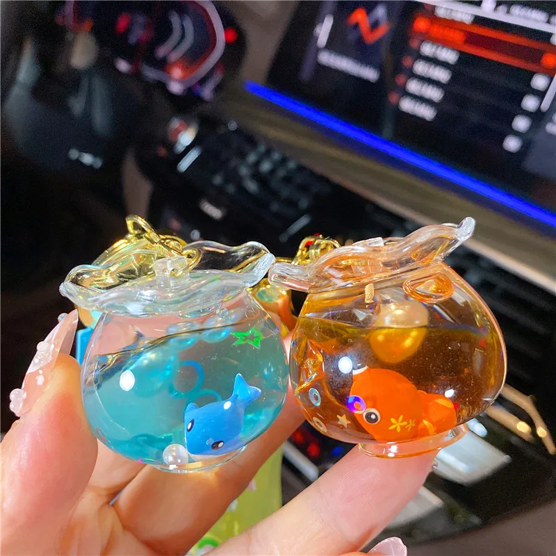 3pcs Creative Ocean Doll Fish Tank Quicksand Bottle Keychain Floating Pearl Glitter Sequins Liquid Key Chains Bag Pendant Gift