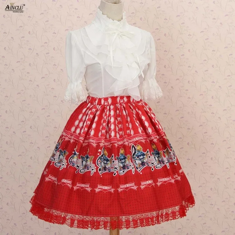 

Милые кружевные юбки принцессы Лолиты в японском и корейском стиле, красные плиссированные юбки в стиле Лолиты с концертом Алисы и принтом для косплея