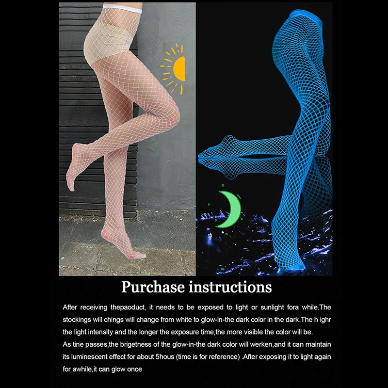 Night Fluorescent Women\'s Long Socks Fishnet Body Stockings Curve Lingerie Y2k Mesh Fabric High Waist Sex Tights Sexy Bodysuits