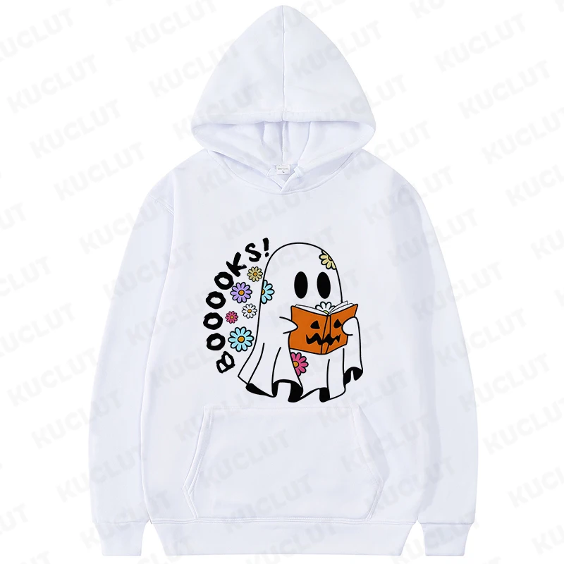 Pullover untuk wanita atasan mode baru lucu Halloween hantu lembar bunga minum Boba teh grafis kreatif Hoodies kaus