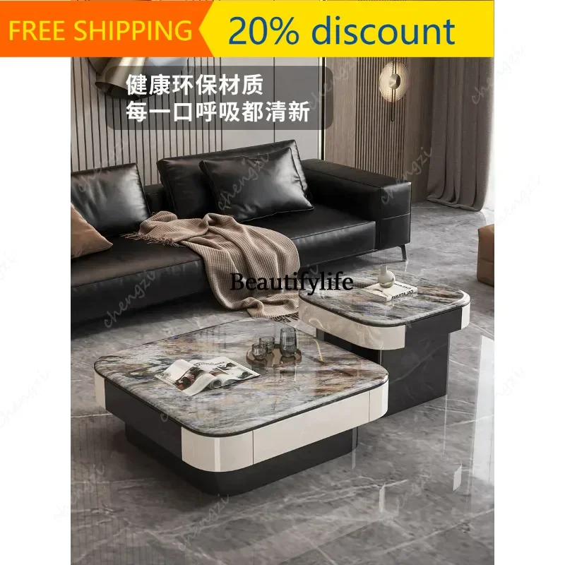 32 Solid wood medieval style, modern simplicity and advanced sense, microcrystalline stone coffee table storage, square househol