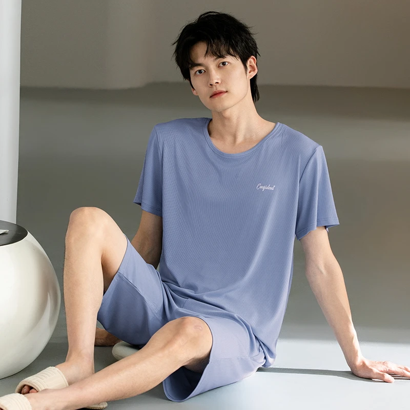 Men Pajamas Set Summer Modal Short Sleeve Pyjamas Male Solid Sleepwear