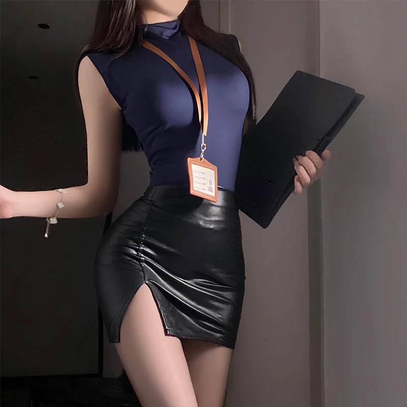 

Сексуальные офисные женские костюмы для косплея, эротическое белье, юбка с запахом на бедрах, женская униформа секретаря, искушение, мини-платье