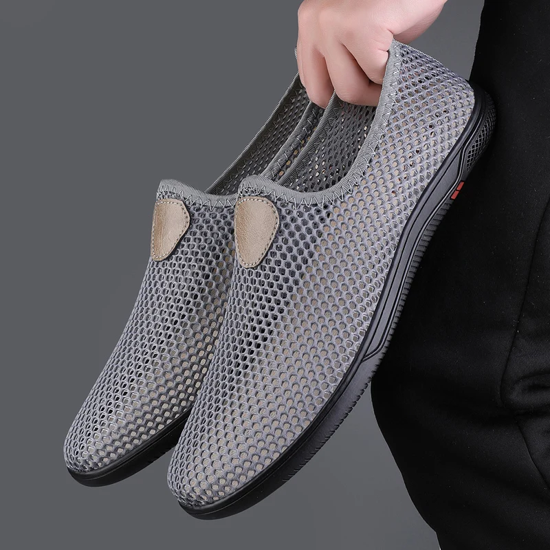 Summer New Hollow Out Casual Shoes Breathable Flat Shoes Men\'s Mesh Shoes Beach Shoes Anti Slip Soft Sole Shoes Men\'s Loafers