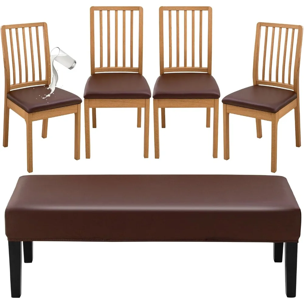 

Набор из 4 чехлов для стульев для столовой плюс 1 чехол для скамейки, водонепроницаемые и эластичные, съемные чехлы