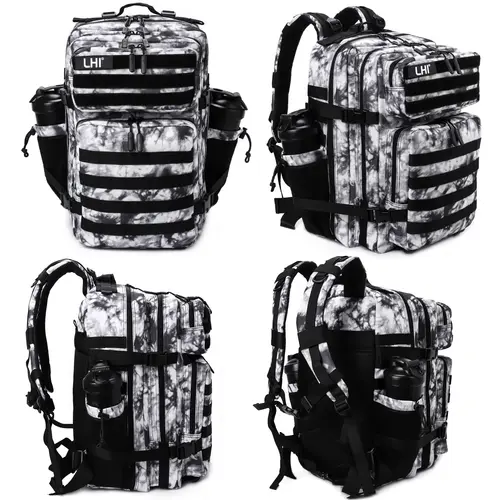 Imagen 2 del producto Mochila táctica LHI 45L para hombres y mujeres, bolsa de gimnasio para atletas grandes, mochila de supervivencia para deportes al aire libre, senderismo, con portabotellas