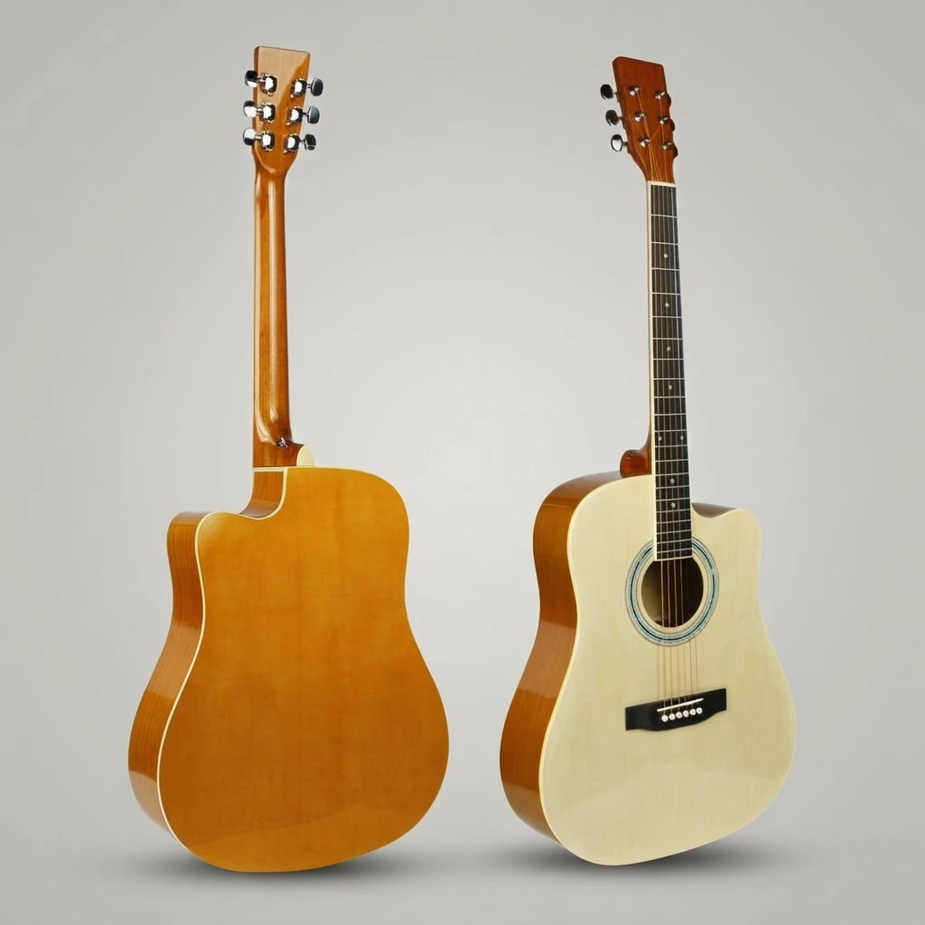 Dreadnought Cutaway Acoustic Guitar Natural Gloss Top Honey Yellow Back 6 Strings Colorful Rosette for Beginners, Daily Practice
