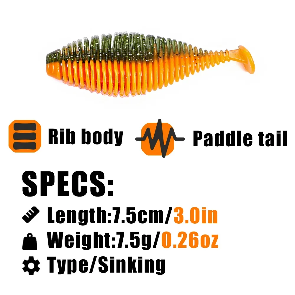 B&U Swimbait Vib 7,5cm 7,5g Köder Shad Swimbait Vib Fetter Künstlicher Weicher Silikonköder Leurre Souple Pesca Garnelenduft Hecht Barsch – Detail 2