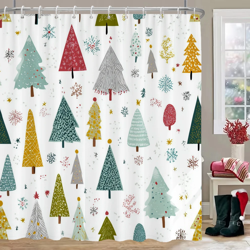 

Christmas tree Shower Curtain, Bathroom Curtain, Merry Christmas Shower Curtain, home decoration Christmas Curtain with Hooks