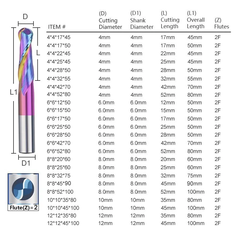 XCAN Ball Nase Ende Mühle 4/6/8/10/12mm Schaft 2 Flöte Hartmetall-schaftfräser super Beschichtet CNC Router Bit Fräser für Holz