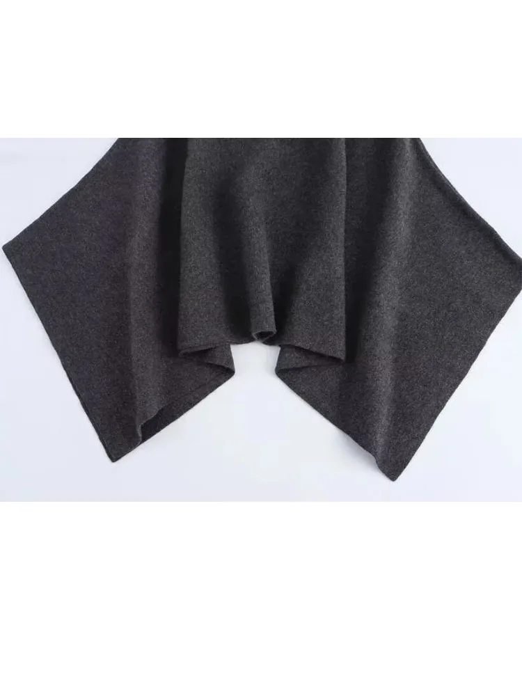 HH Women's New Fashion Versatile Solid Stand Collar Knitted Cape Coat Female Loose Casual High Street Asymmetric 3-Colors Jacket