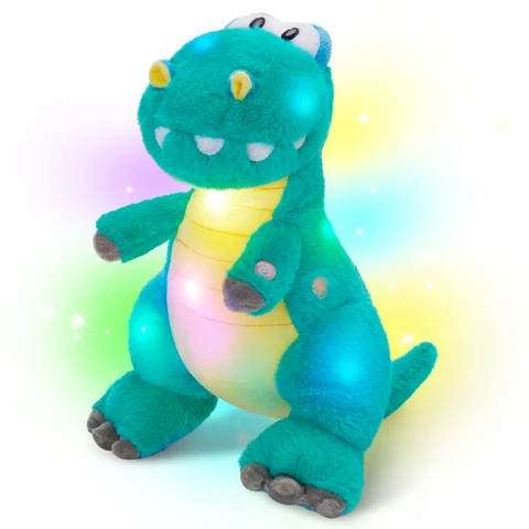 Glowing Green Dinosaur Plush Toy,Cuddly Dinosaur Stuffed Animal With Colorful Lights, Happy Mother's Day Gift
