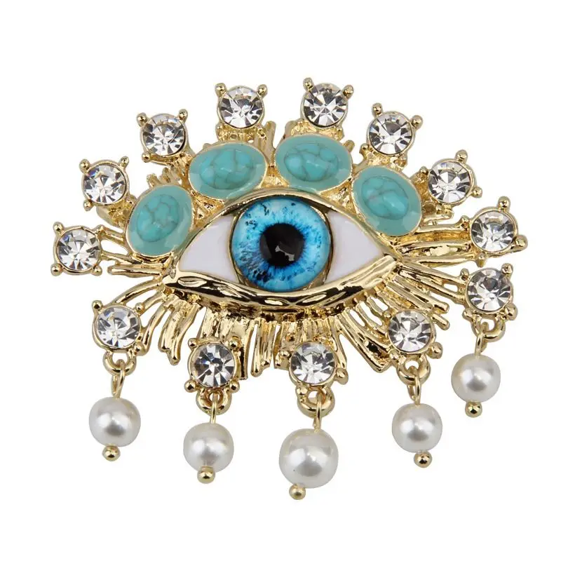 

Exaggerated Flash Diamond Pearl Tassel Vintage Eye Pin V Corsage