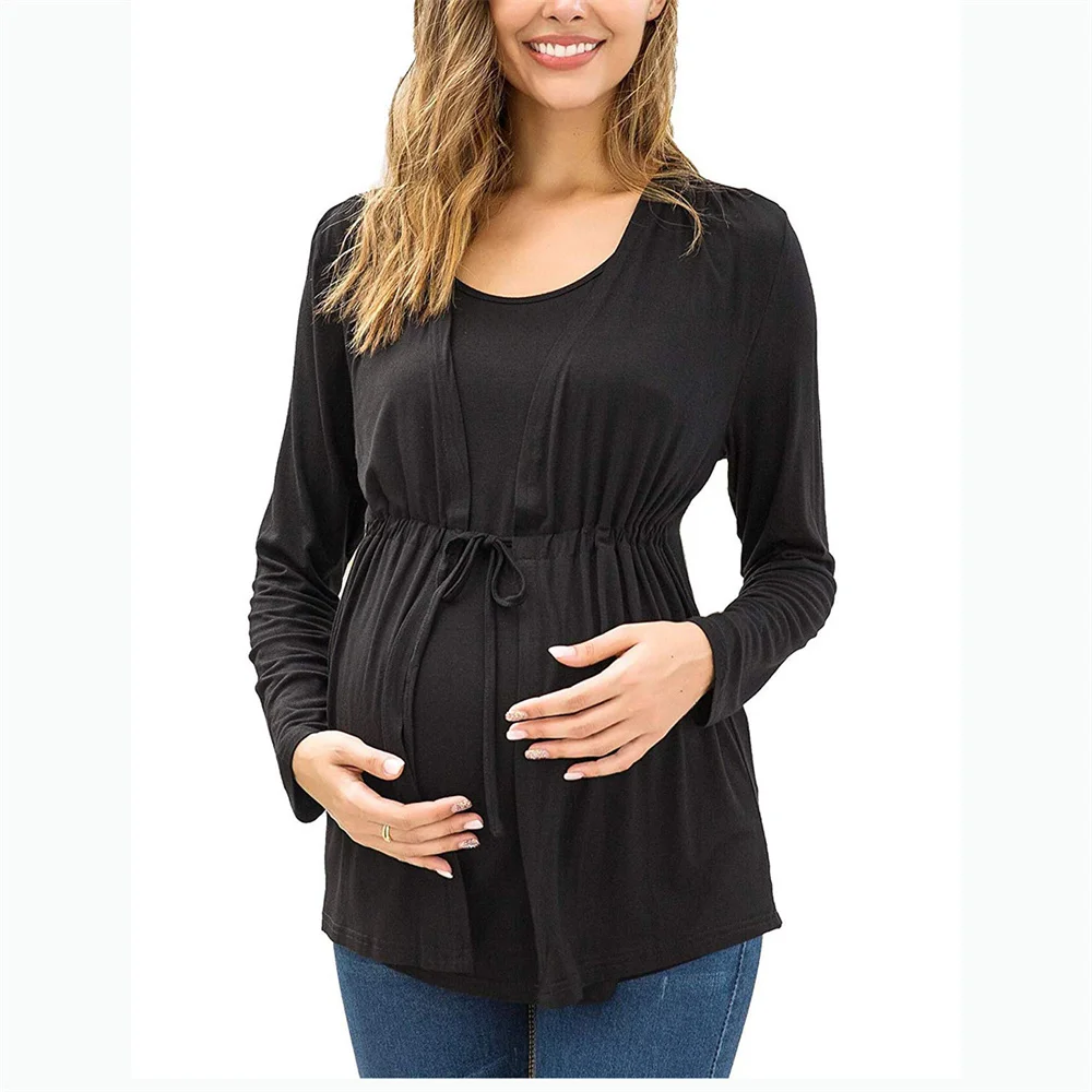 2025 maternidad mujer camisa de lactancia manga larga doble capa camisetas de lactancia camiseta ropa de maternidad cuello redondo de dos piezas ﻿