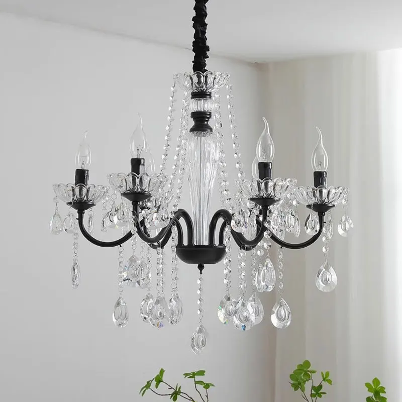 6 heads crystal chandelier living room bedroom dining room kitchen European chandelier black creative
