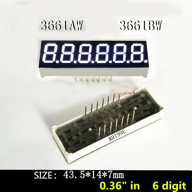 Branco Digital LED Display Tube, Semi-Segmento, 6 Bit, cátodo comum, ânodo, 0,36 em, 0,36 em, 10PCs