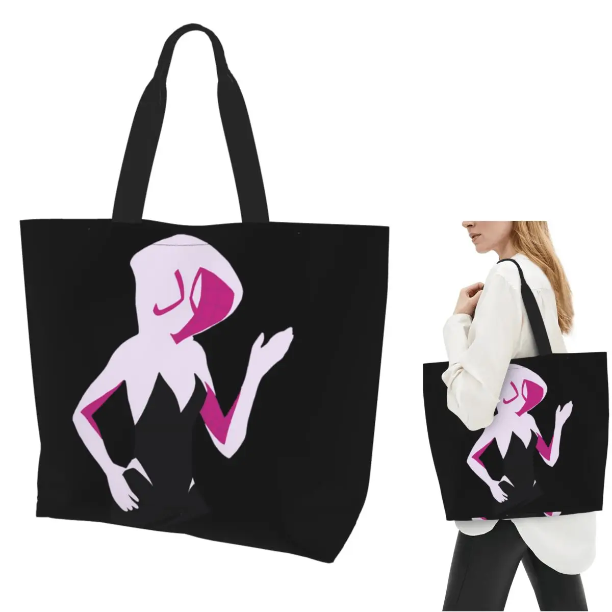 

Spider Gwen Spiderverse Shopping Tote Bag Canvas Large Capacity Shoulder Bags Shopper Grocery Handbag for Women