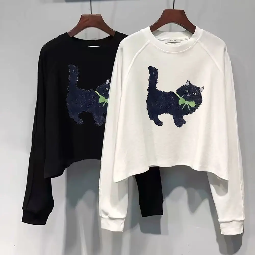 

Y2K футболка с рукавом «летучая мышь» женская с круглым вырезом нерегулярной формы с длинным рукавом модный короткий топ осень-зима