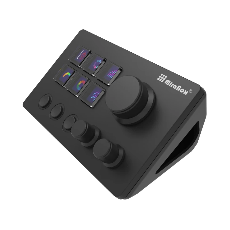 Mirabox Stream Control Deck Custom Mechanical Keyboard Three Knobs 6 Custom Keys For Streaming Content Creation Video Editing