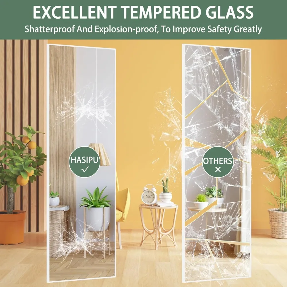 مرآة باب كاملة الطول، مرآة معلقة على الحائط مقاس 51 × 16 بوصة لغرفة النوم وغرفة المعيشة، زجاج مقسى مقاوم للكسر #3