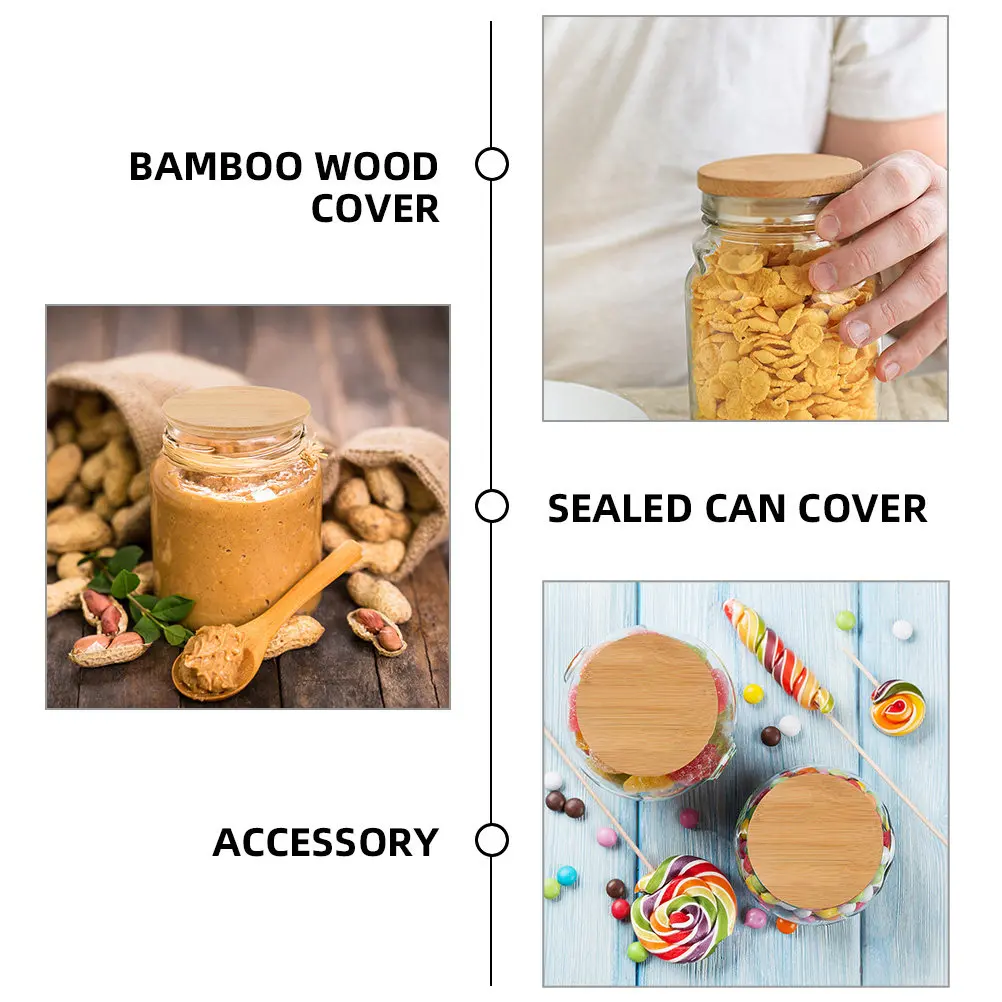 10Pcs Bamboo Jar Lids Airtight Sealing Glass Jars Round Kitchen Bamboo Lids for Home Camping Coffee Shops Yogurt Jar Covers