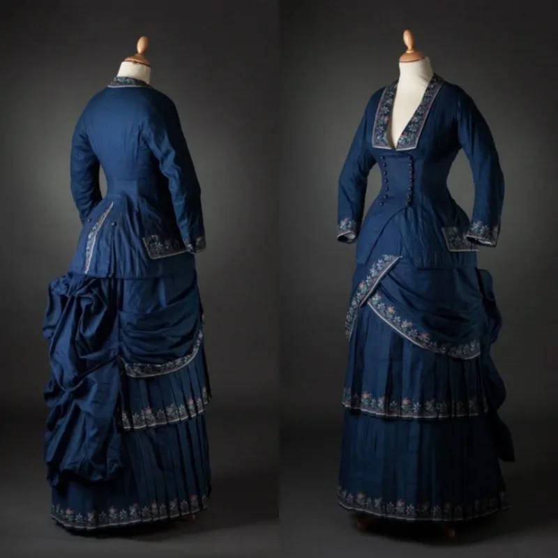 

1870s Walking Day Costume Victorian Edwardian Rococo Bustle Dress Civil War Southern Belle Ball Gown Theatre Reenactment