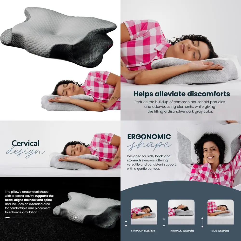 

Ergonomic Memory Foam Pillow with Charcoal for Neck and Back Support - Orthopedic Design for Pain Relief