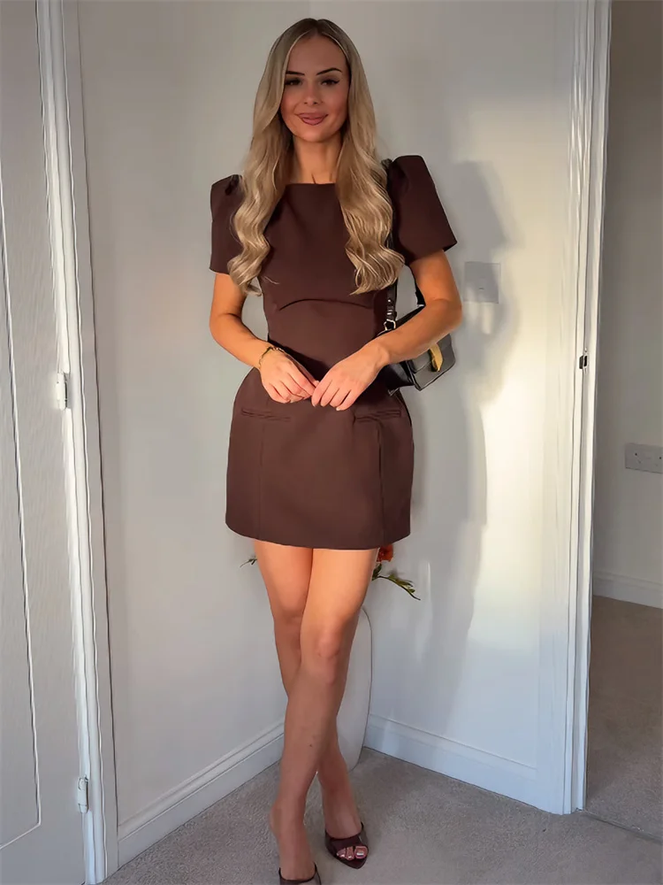 Tossy-minivestido plisado de manga corta para mujer, minivestido con bolsillos y cremallera, para ir al trabajo, verano 2026, nuevo vestido liso