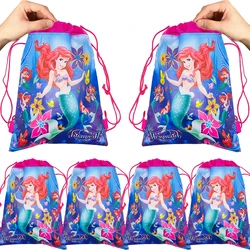 6/50PCS Disney Mermaid Ariel Princess Drawstring Bag Children Travel School Bag Birthday Party Decor Non-woven Fabric Gift Bags