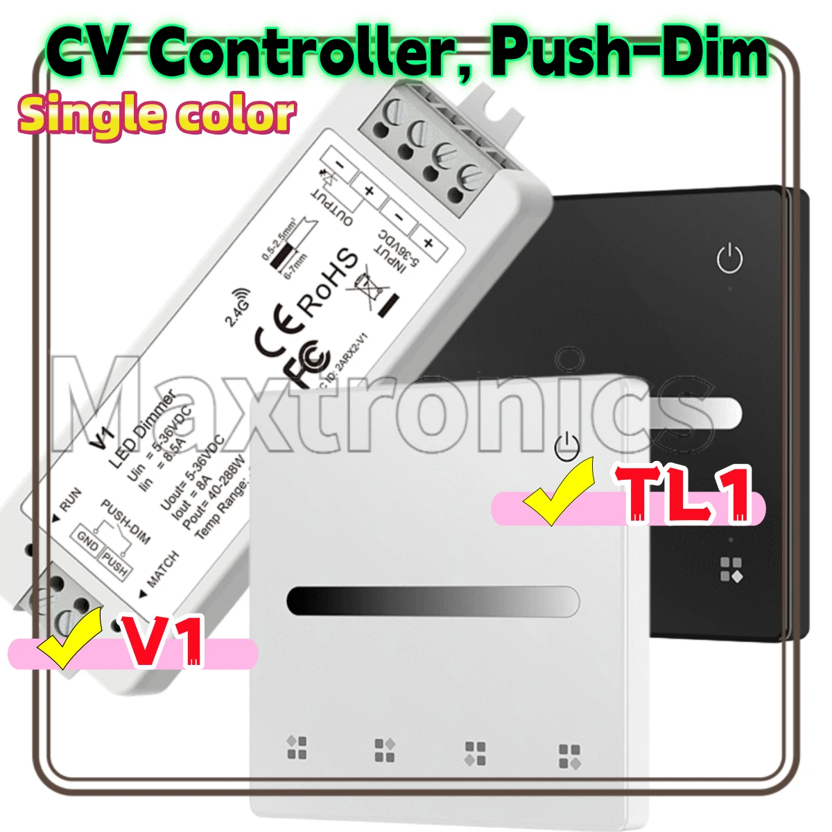 V1 RF Single Color LED Controller 4 Scene or 4 Zone Dimming Touch Panel Remote Control TL1 Dimmer Push Switch Dimming DC12V 24V