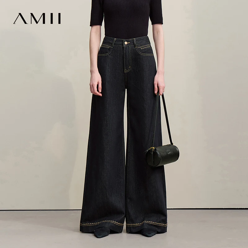 

Amii Women's Denim Jeans 2026 Summer New Vintage Embroidered Relaxed Wide Leg Pants Casual Cotton Trousers For Women 12641130