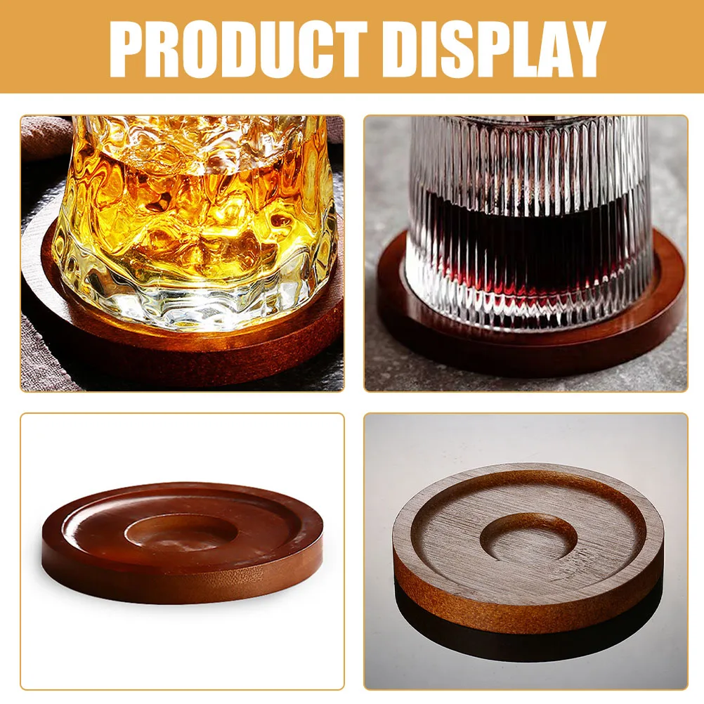 

8pcs Coaster Spinning Drink Accessories Whiskey Beer Glass Wooden Mats Round Round Wood Coaster Insulation Pad