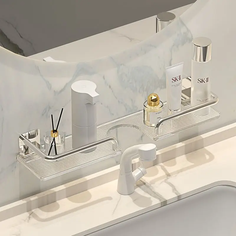 

Acrylic Toilet Rack Punch-Free Bathroom Shelf Shampoo Organizer Wall Mounted Single Layer Shampoo Cosmetic Holder Accessories