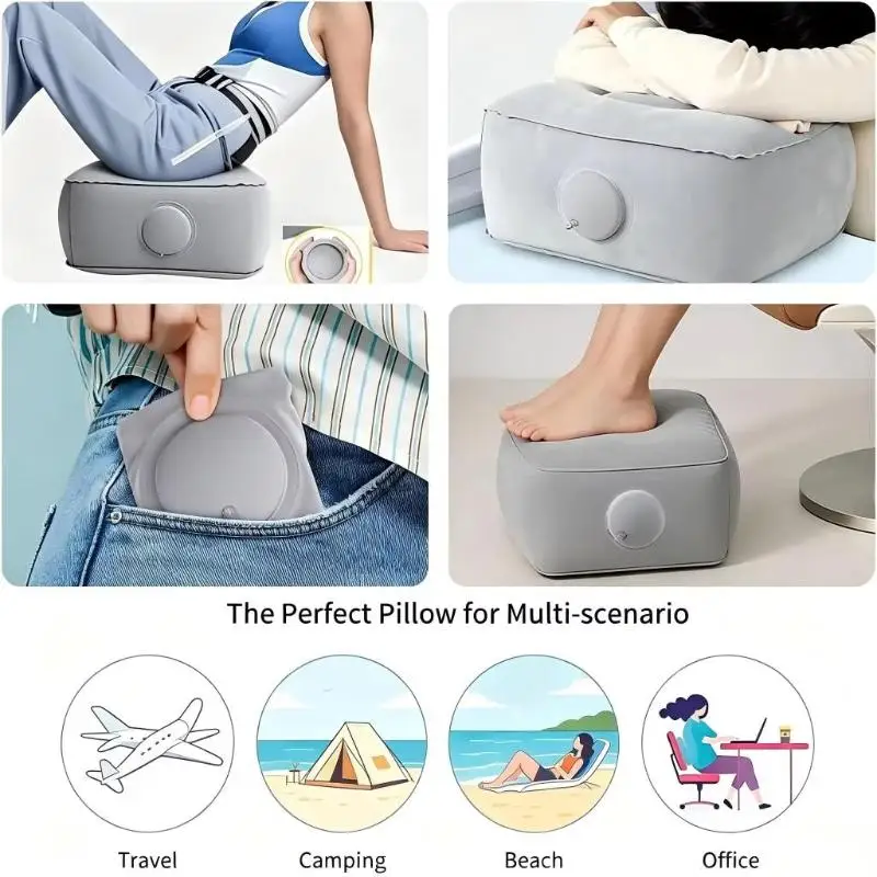 Multifunctional Press Inflatable Cushion Portable Foot Rest Pad For Car Travel Camping Concert Outdoor Rest Support Cushion