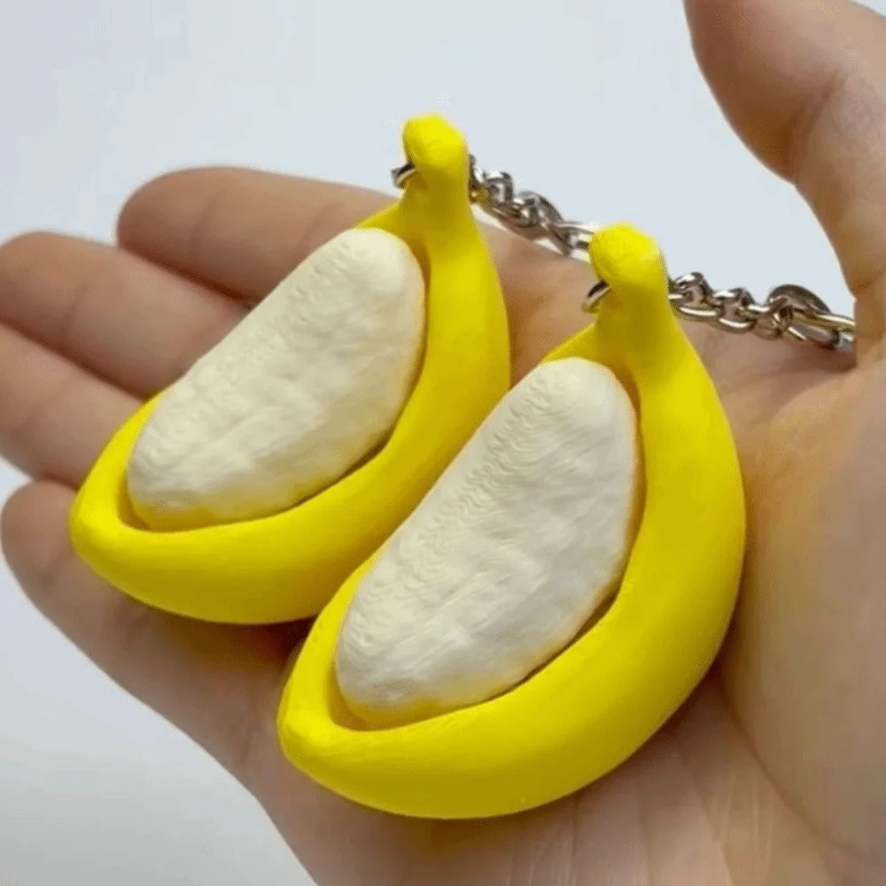 Simulation Banana Fidget Keychain Calming Sensory Switch Clicker Fidget Bag Pendant Funny Finger Button Pendant Backpack Charm