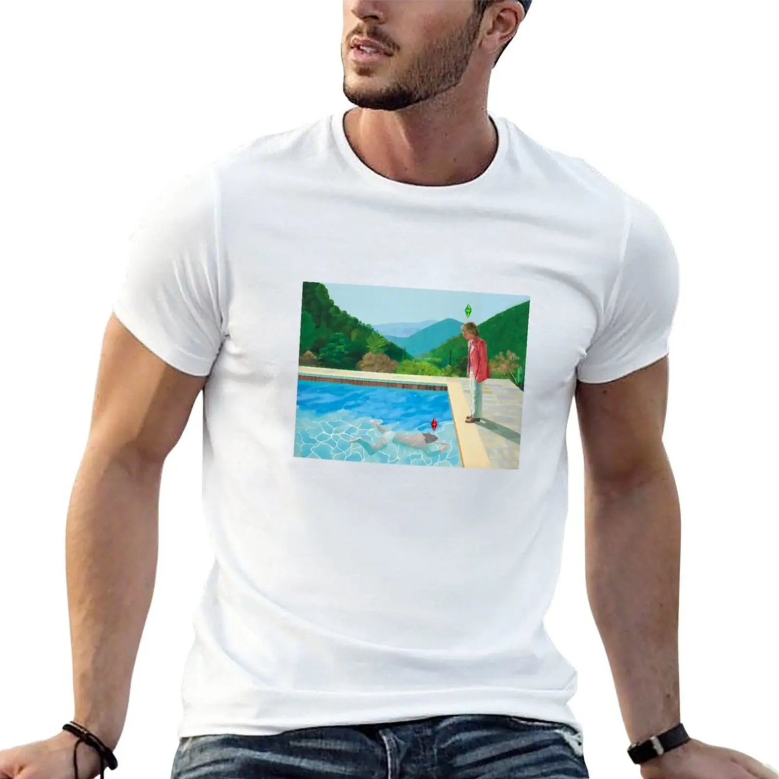 New David Hockney Sims remake T-Shirt T-shirt for a boy summer tops t-shirts man t shirts for men pack