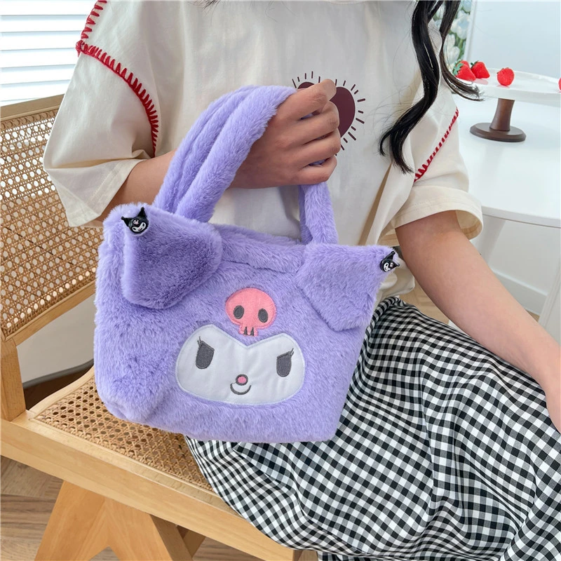 Kawaii Sanrio Cinnamoroll My Melody Kuromi Plush Tote Bags Cartoon Y2K Fashion Messenger Bags Stuffed Plushie Handbags Gift Girl