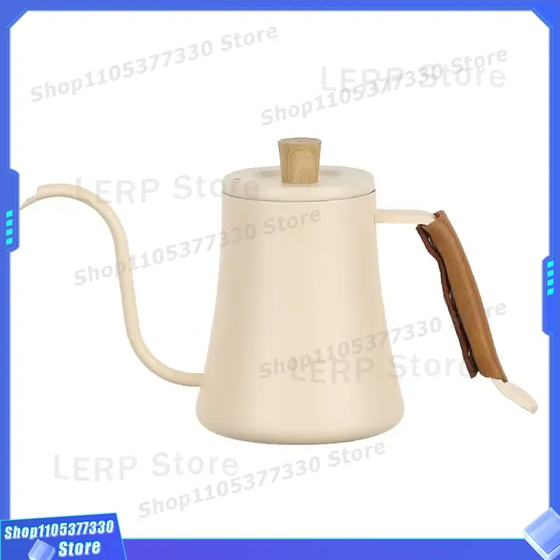 600ml Gooseneck Coffee Pot SUS 304 Stainless Steel Handheld Drip Filter Kettle with Wooden Handle and Lid for Pour Over